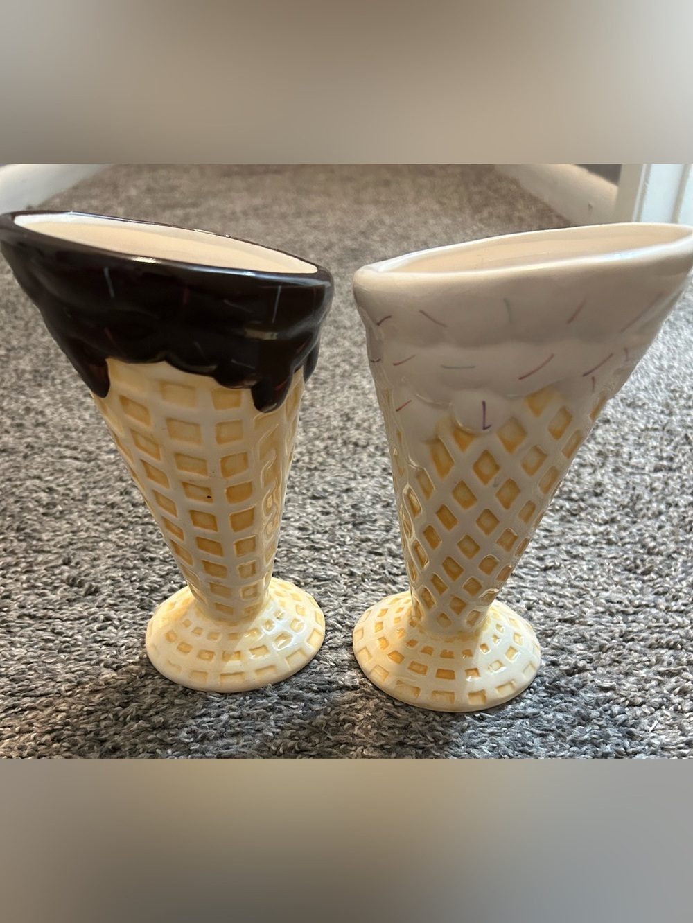 Vintage Ceramic Waffle Cone Ice Cream Sundae Cups - Set of 2
